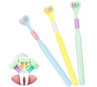 3 x Spazzolino da denti a 3 lati, spazzolino da denti morbido per adulti, super spazzolino compatto, spazzolino da denti junior, triplo ideale per adulti e bambini autisti (blu giallo verde)