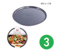 3 x Teglia da Forno per Pizza Focaccia Dolci Rotonda Tonda Antiaderente Ø32 x H1