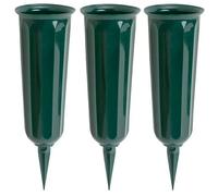 3 X Vaso Tomba Con Picchetto da Cimitero Verde Plastica Grabsteckvase