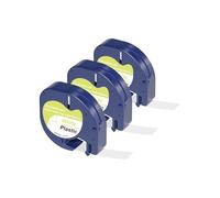 3 x Veson etichette compatibili per Dymo Letratag 12 mm x 4 m, nastro compatibile come ricambio per Dymo LetraTag Plastic White per Dymo LT-100H LT-100T 200B XR XM, nero su bianco 91221