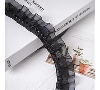 3 Yards 3,5 cm Bordatura in Rete Increspata per la Decorazione del Tessuto su Orlo della Gonna e Scollatura, Nastro in Pizzo, Bordo Decorativo a Balze, Colore Nero