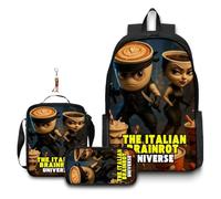 3 zaini italiani con portachiavi, 40,6 cm, stampati in 3D, per studenti delle scuole elementari e medie e fan del gioco, regalo di compleanno per adolescenti., B, 16in