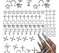 30/2 pezzi Decorazioni per unghie a forma di stella con strass 3D Gemme per unghie Forniture per unghie per donne Accessori per unghie argento Gioielli per unghie Gemme per unghie GraficoLega di zinco