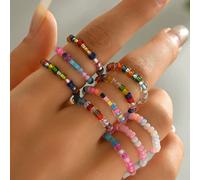 30/25/20/10 pezzi/Set Anelli da donna in stile bohémien con perline colorate per uso quotidiano e vacanze (colore delle perline casuale) Tagli Unica,Casuale 1 pezzo,2 pezzi casuali,3 pezzi casuali,4 p