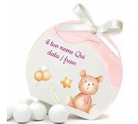 30+30 pezzi - Scatoline e Bigliettini PERSONALIZZATO compreso nastrino, Articolo da ricordo Bomboniere Battesimo Nascita compleanno scatole Portaconfetti, PERSONALIZZALO QUI (Orsetto Girl)