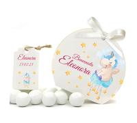 30+30 pezzi - Scatoline e Tag PERSONALIZZATE compreso nastrino, Articolo da ricordo Bomboniere Battesimo Nascita compleanno scatole Portaconfetti , PERSONALIZZALO QUI con anteprima (Unicorno Girl)