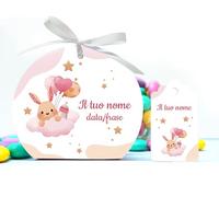 30+30 pezzi - Scatoline e Tag PERSONALIZZATE compreso nastrino, Articolo da ricordo Bomboniere Battesimo Nascita compleanno scatole Portaconfetti, PERSONALIZZALO QUI con anteprima (Coniglietto Girl)
