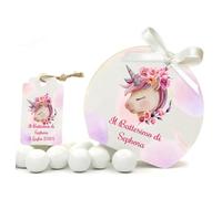 30+30 pezzi - Scatoline e Tag PERSONALIZZATE compreso nastrino, Articolo da ricordo Bomboniere Battesimo Nascita compleanno scatole Portaconfetti, PERSONALIZZALO QUI con anteprima (Unicorno)