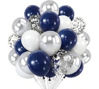 30/40 pezzi Set di palloncini blu navy e argento, palloncini in lattice blu navy reale e argento metallico bianco per decorazioni di matrimonio, laurea, anniversario, festa di compleanno Palloncini da