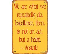30,5 x 20,3 cm Shvieiart Aristotele 'Excellence is a Habit' citazione poster vintage metallo latta segno decorazione da parete