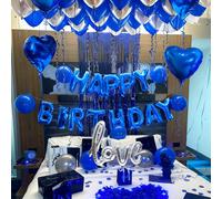 30/551/553 pezzi Set di palloncini blu & argento per compleanno - 500 pezzi di petali artificiali + Striscione Buon Compleanno + Palloncini a forma di cuore in foil, Perfetto per feste di compleanno, 