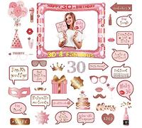 30 accessori per foto e cornice gonfiabile, 40 pezzi accessori per cabina fotografica per feste di 30° compleanno, accessori per cabina fotografica a tema anniversario in oro rosa, mix di accessori