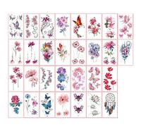 30 adesivi temporanei 3D per tatuaggi ad acquerello, fiori colorati e farfalle, realistici e durevoli, tatuaggi impermeabili, adatti per body art per donne e adulti