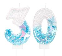 30 Anno Candele di Compleanno Numero 30, Candela Glitter Farfalla, Candela Compleanno Blu, Torta di Decorazione Compleanno per Donne e Ragazze