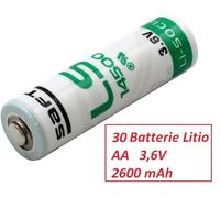 30 Batterie Stilo AA litio LS14500 SAFT 3,6V 2600 mAh sensori allarme antifurto