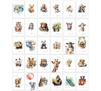 30 biglietti di ringraziamento con animali - 30 diversi disegni ad acquerello di animali per dire grazie con buste