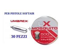 ARMERIAONLINE SINCE 1999 30 BOMBOLETTE CO2 Soft Air Gas 12G per Pistola CO2 CON 500 PALLINI PIOMBINI mosquito CAL 4 5 4,5 4.5