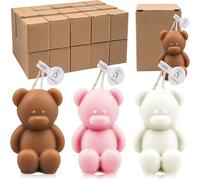 30 Candele Regalo per Invitati alla Baby Shower, Candele Decorative a Forma di Orso, Regali per Nascita, Battesimo, Compleanno, Cera d’Api in Massa per Festa e Decorazione (Bianco, Rosa, Marrone Scuro