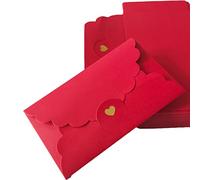 30 Confezione Buste Mini Colorate per Carte Regalo, con Chiusura a Forma di Cuore, per Feste di Compleanno, Matrimoni, Cartoline (Rosso)