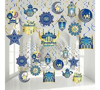 30 Decorazioni di Ramadan Spirali di Eid Mubarak da Appendere a Lanterna Luna Stella d'Oro Brillante Turbinii Stelle Filanti da Soffitto per Eid Al-Fitr Festa Egiziana (Blu e Oro)