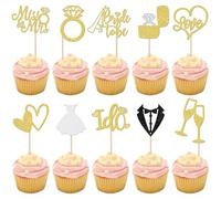 30 decorazioni glitterate per cupcake con scritta "Bride to Be", colore oro e nero, con scritta "Miss to Mrs I Do", decorazione per torte a forma di cuore, per addio al nubilato, feste di fidanzamento