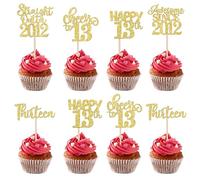 30 decorazioni per cupcake con glitter per il 13° compleanno 2011 "Happy 13th Thirteen Awesome Since 2011", 13 bellissime decorazioni per torte per il 13° anniversario di matrimonio, colore: oro
