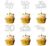 30 decorazioni per cupcake con scritta "Happy 30th Birthday", glitterate, color argento, con scritta "Thirty Cheers to 30 Birthday", per feste e anniversari