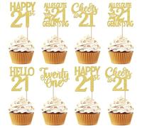 30 decorazioni per torta per il 21° compleanno, con glitter, Happy 21st Twenty One, decorazioni per cupcake, decorazioni per torta per 21° compleanno, decorazioni per torte dorate