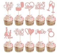 30 decorazioni per torte di nozze con glitter He Ask She Said Yes Cupcake Toppers Miss to Mrs Diamante anello decorazione torta per fidanzamento, matrimoni, tema, feste, torte, decorazioni in oro rosa