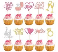 30 decorazioni per torte di nozze con glitter He Ask She Said Yes Cupcake Toppers Miss to Mrs Diamante anello decorazione torta per fidanzamento matrimonio tema festa torta decorazioni colorate
