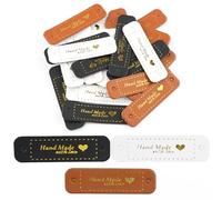 30 etichette fatte a mano, etichette in pelle PU, realizzate a mano, con fori, tag in rilievo, per jeans fai da te, borse, cappelli, lavori a maglia, uncinetto (colore 3-30 pezzi)