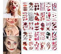 30 fogli di cicatrici per tatuaggi di Halloween, ferite di Halloween, motivo realistico, impermeabile, tatuaggi temporanei, per bambini, adulti, trucco per Halloween, trucco per il viso