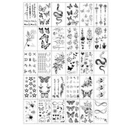30 fogli di tatuaggi temporanei a forma di fiore con scritta "Love Flower" e lettere nere, piccoli adesivi per tatuaggi per uomini e donne, impermeabili, finti.(Set-242)