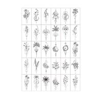 30 fogli di tatuaggi temporanei a forma di fiore con scritta "Love Flower" e lettere nere, piccoli adesivi per tatuaggi per uomini e donne, impermeabili, finti.(Set-322)