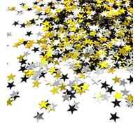 30 g di coriandoli a forma di stella, 10 mm, con brillantini, paillettes a cinque punte, adatti per feste, matrimoni, decorazioni da tavolo (oro nero e argento)