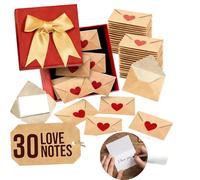 30 lettere d'amore, note d'amore, mini buste con biglietti di carta vuoti, scatola per appunti fai da te, biglietti con adesivi a cuore, biglietti di anniversario, souvenir per relazioni a distanza