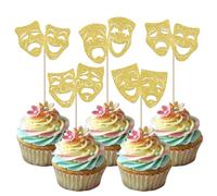30 mascherine teatrali decorazioni per torte con glitter, commedia cinematografica, decorazione per film, festival, tema, compleanni, feste, cupcake, decorazioni dorate