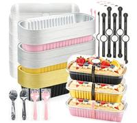 30 mini barattoli per il pane con coperchi e cucchiai, 200 ml, rettangolari in alluminio, riutilizzabili, con adesivo sigillante, per torte durian, matrimoni, compleanni, picnic