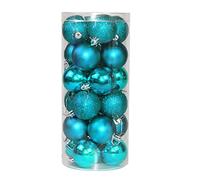30 mm/24 palline di Natale infrangibili blu foglia di tè, decorazioni per albero di Natale, palline ornamentali da appendere, decorazioni natalizie per le vacanze, lucide, opache, glitterate