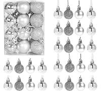 30 mm/24 palline di Natale infrangibili color argento, decorazioni per albero di Natale, palline ornamentali da appendere per le vacanze, lucide, opache, glitterate