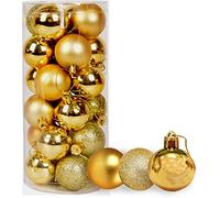 30 mm/24 palline di Natale infrangibili dorate, decorazioni per albero di Natale, palline ornamentali da appendere, decorazioni natalizie per le vacanze, lucide, opache, glitterate