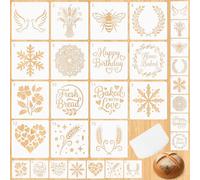 30 modelli di pane fatti a mano con raschietto per impasto alimentare, stencil per pasta madre per pane, strumenti di progettazione per pasta madre, porta stencil per biscotti, diversi modelli