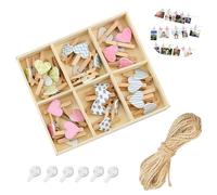 30 mollette in legno a forma di cuore, piccole con corda per foto da 10 m e 6 chiodi senza tracce per appendere foto, mollette colorate in legno per foto creative e belle, decorazione da parete per