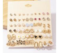 30 paia/scheda Orecchini a forma di farfalla, cuore, fiocco, perla finta e fiore, semplice e versatili, stile europeo e americano, ottimi come regalo per San Valentino e per la migliore amica, mamma,