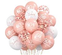 30 palloncini 60 anni in oro rosa, 60° compleanno, decorazione per donne, set di 60 decorazioni per compleanno con scritta "steht dir wunderbar", palloncini per compleanno, decorazioni per feste