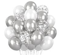 30 palloncini argentati e bianchi, con coriandoli argentati metallizzati, per compleanno, matrimonio, San Valentino, Capodanno