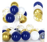 30 palloncini blu navy e oro, palloncini con coriandoli metallizzati da 30 cm, in lattice con elio blu bianco oro palloncini con nastro per decorazione compleanno bambini baby shower party