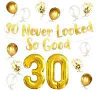 30 palloncini con scritta "Never Looked So Good", per 30° anniversario e 30° compleanno, decorazione per feste di compleanno, ghirlanda di palloncini bianchi e dorati