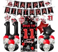 30 palloncini decorativi per il 11° compleanno, colore rosso e nero, con scritta "BRUH IM 11"
