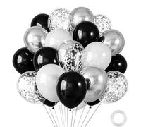 30 palloncini neri e argento di diverse dimensioni da 30 cm a 25,4 cm, coriandoli in argento metallizzato, kit per compleanno, matrimonio, baby shower, decorazione per feste a tema